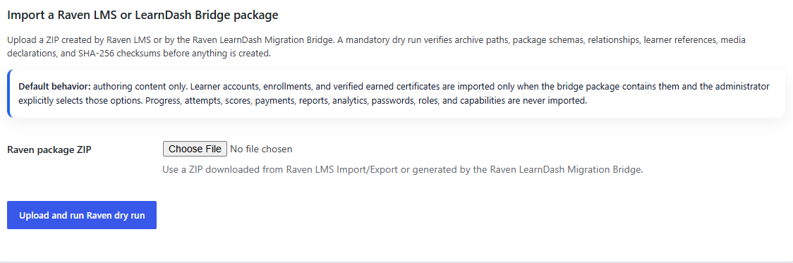 Import a Raven LMS or LearnDash Bridge package